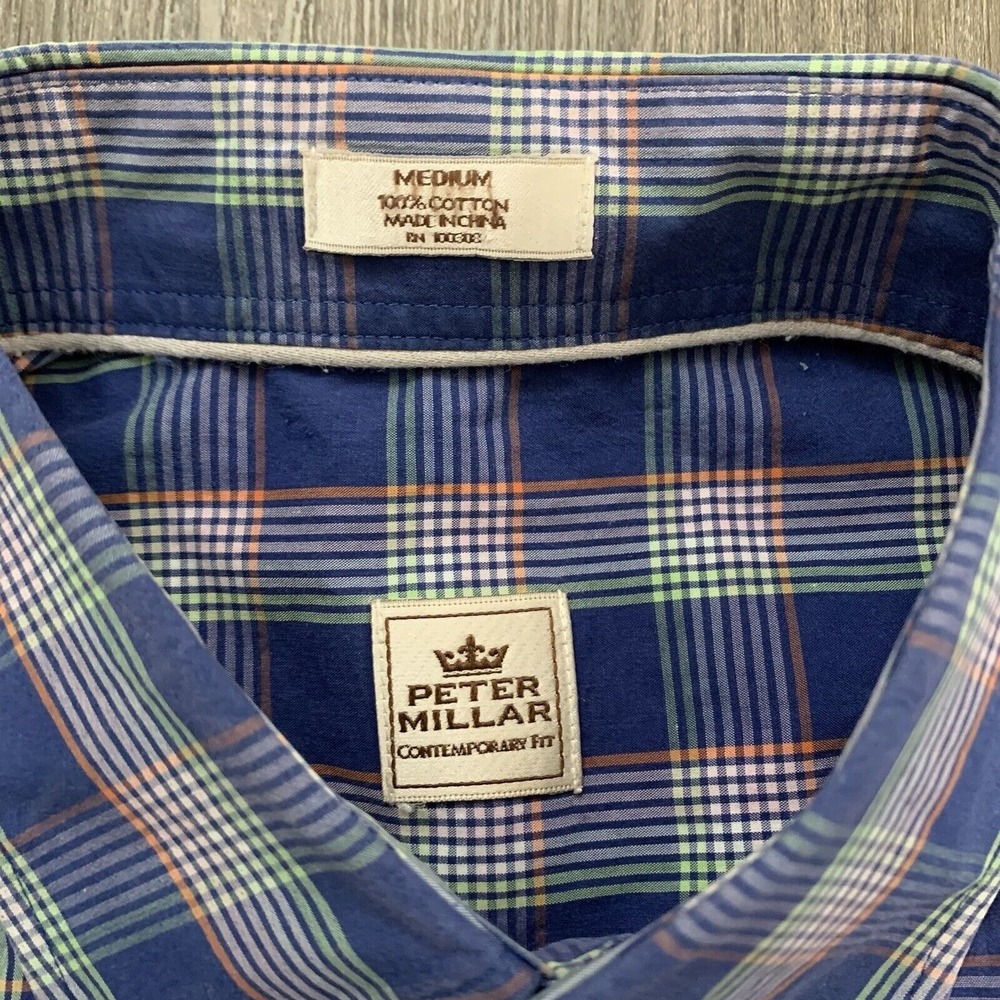 Peter Millar Mens Long Sleeve Contemporary Fit Button Down Purple Plaid Medium - Picture 3 of 7